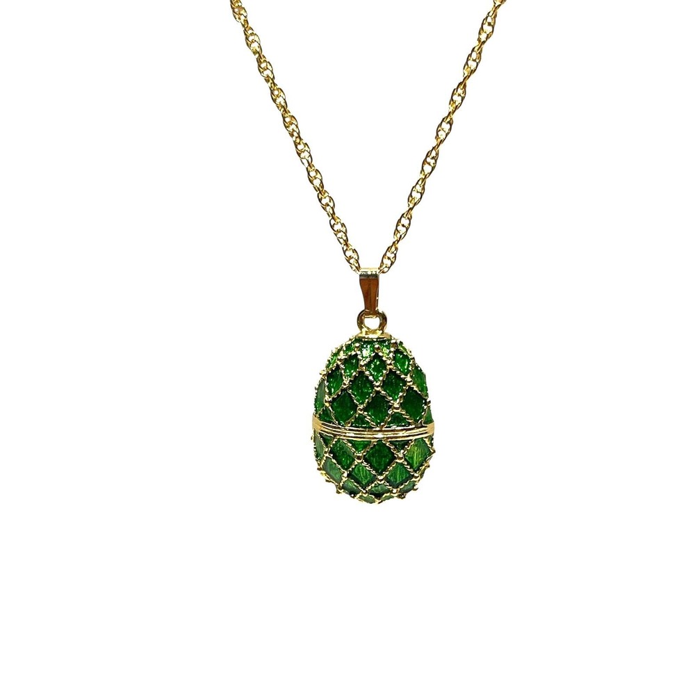 Dark Green Gold Egg Pendant Necklace‎ with Austrian Crystals by Keren Kopal